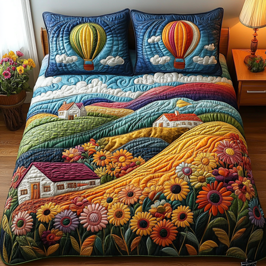 Sunflower Meadow 3-Piece Quilted Bedding Set NCU0VL2636