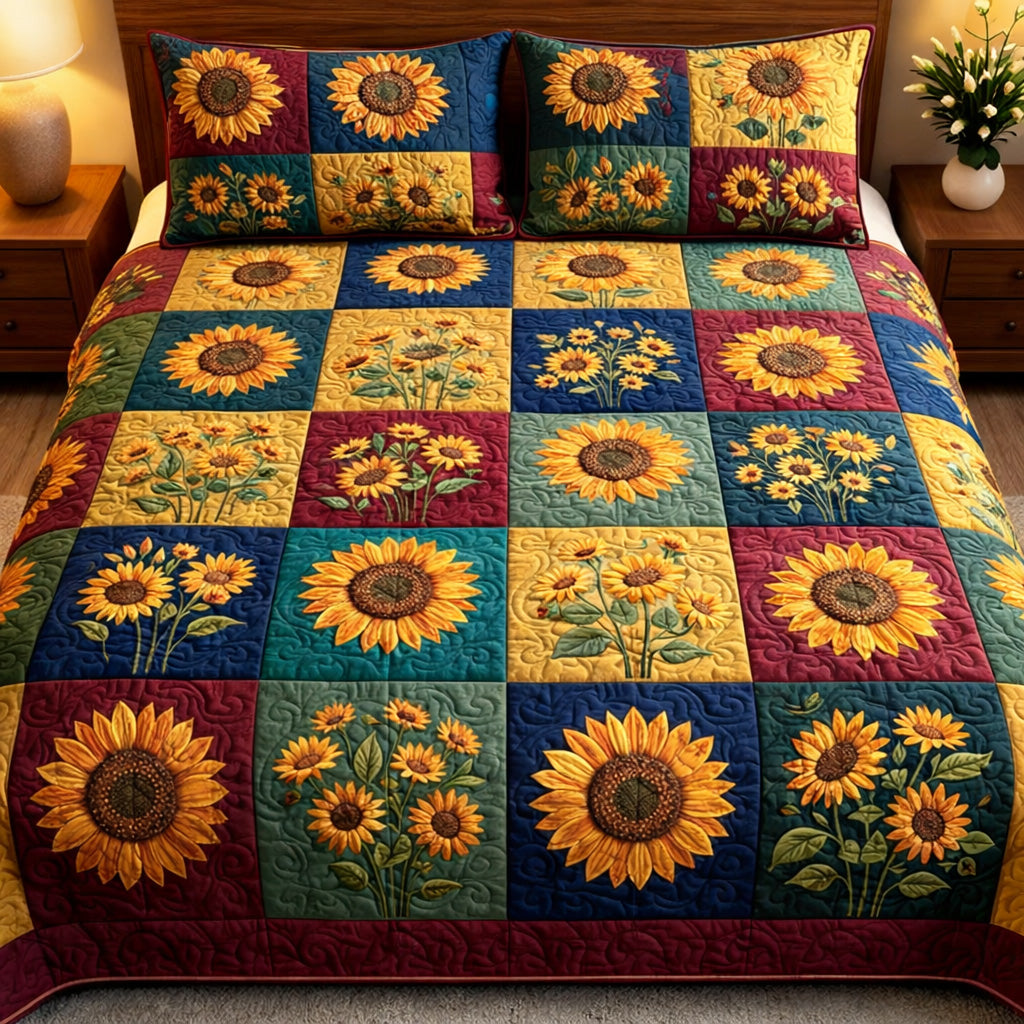 Sunflower Patch Glow 3-Piece Quilted Bedding Set NCU0TV1683