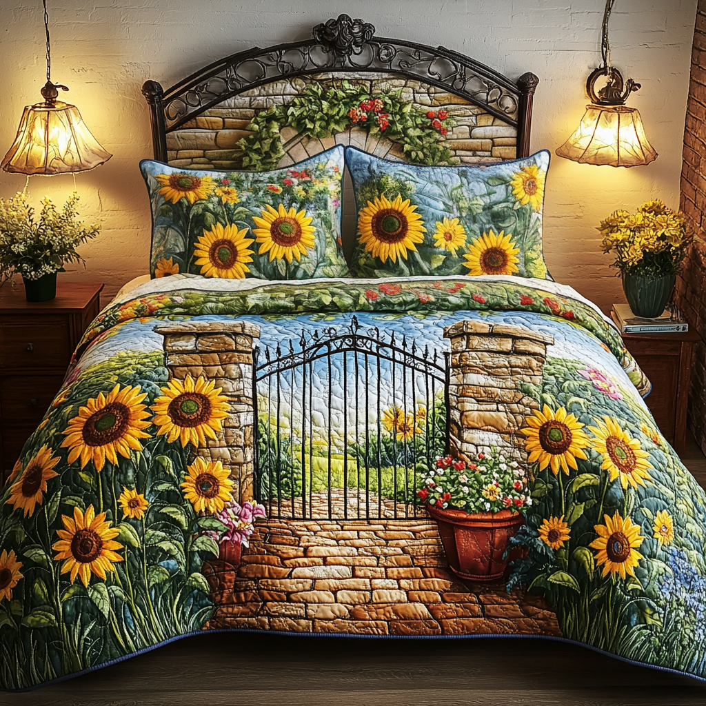 Sunflower Path 3-Piece Quilted Bedding Set NCU0VL2587