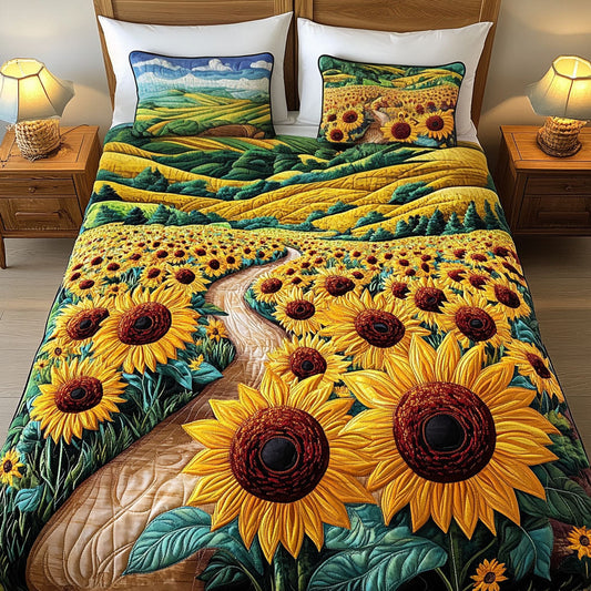 Sunflower Pathway 3-Piece Quilted Bedding Set NCU0NT4387