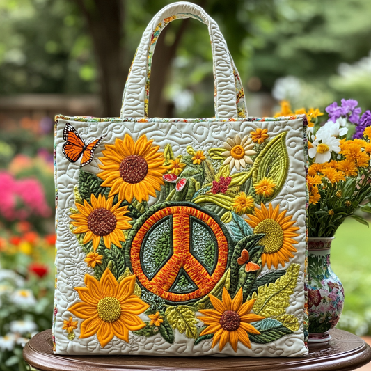 Sunflower Peace Patch Quilted Tote Bag NCU0VL2737