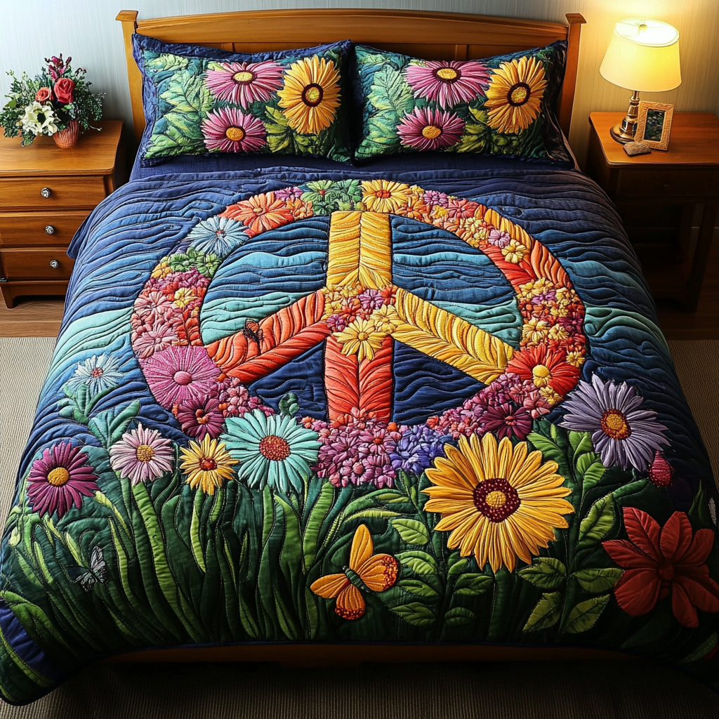Sunflower Peace Quilted Bedding Set NCU0DK6383