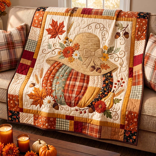 Sunflower Pumpkin Hat Quilted Blanket NCU0XD2910