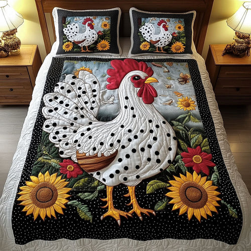 Sunflower Rooster 3-Piece Quilted Bedding Set NCU0NT3535