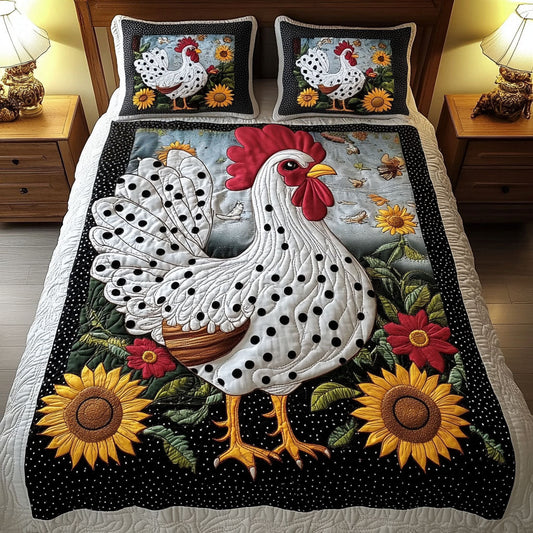 Sunflower Rooster 3-Piece Quilted Bedding Set NCU0NT3535