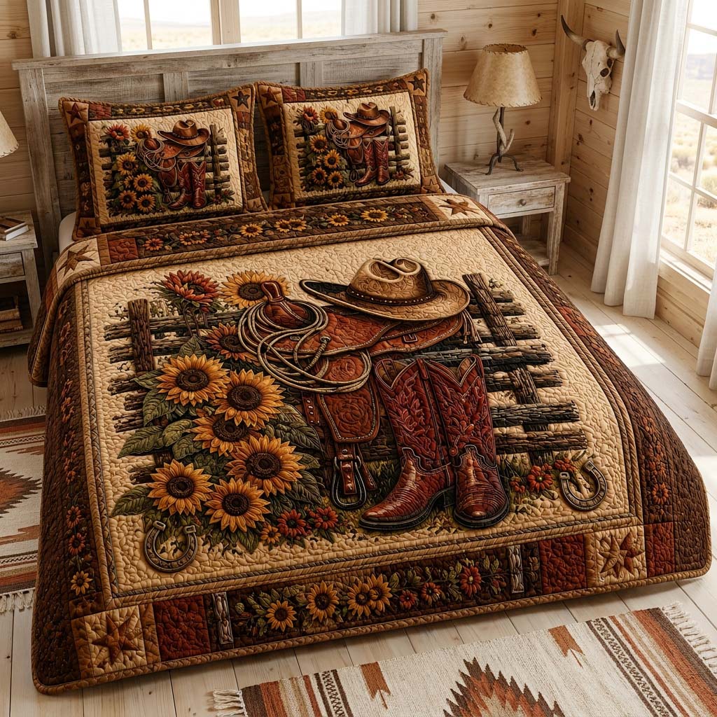 Sunflower Saddle 3-Piece Quilted Bedding Set NCU0QD024