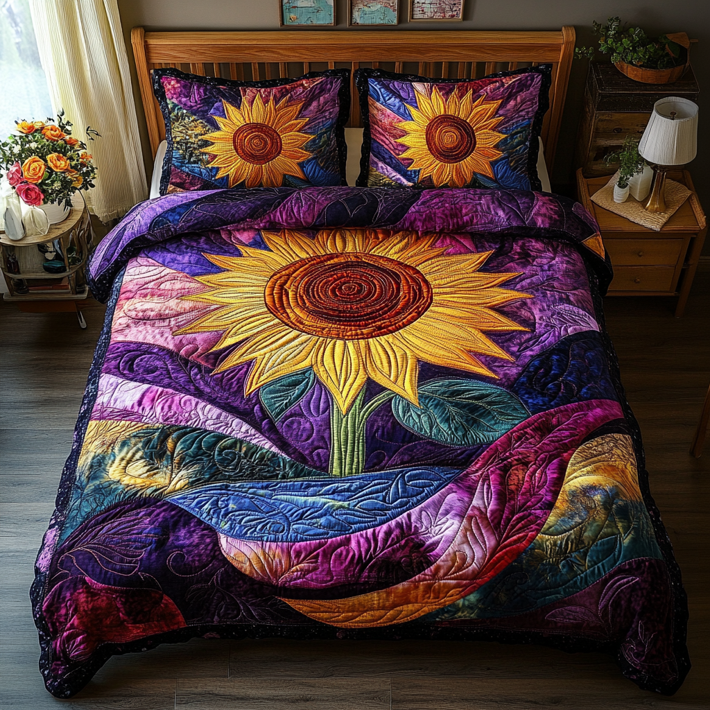 Sunflower Serenity 3-Piece Quilted Bedding Set NCU0DV3337