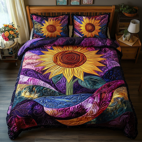 Sunflower Serenity 3-Piece Quilted Bedding Set NCU0DV3337