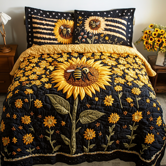Sunflower Shine 3-Piece Quilted Bedding Set NCU0DK8572