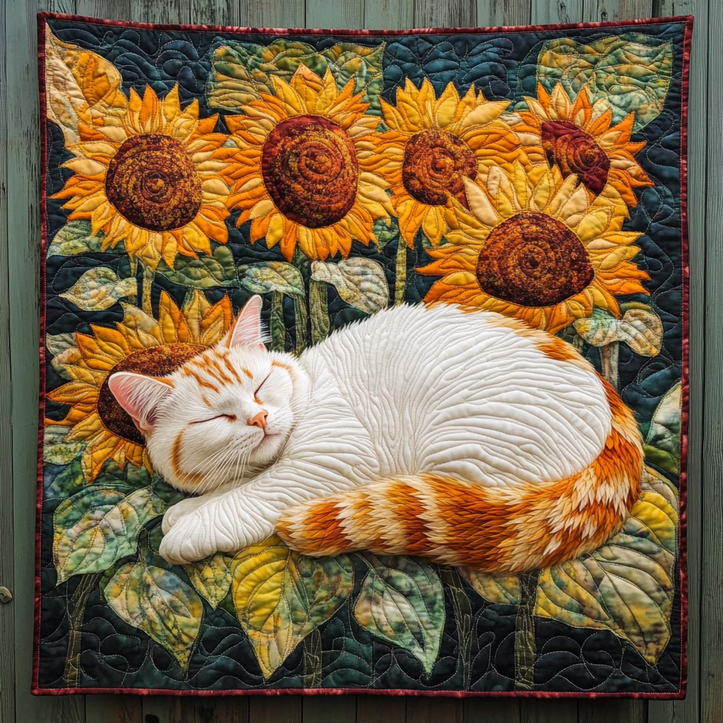 Sunflower Sleeping Cat Quilted Blanket NCU0PD590