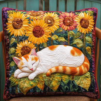 Sunflower Sleeping Cat Quilted Pillow Case NCU0PD607