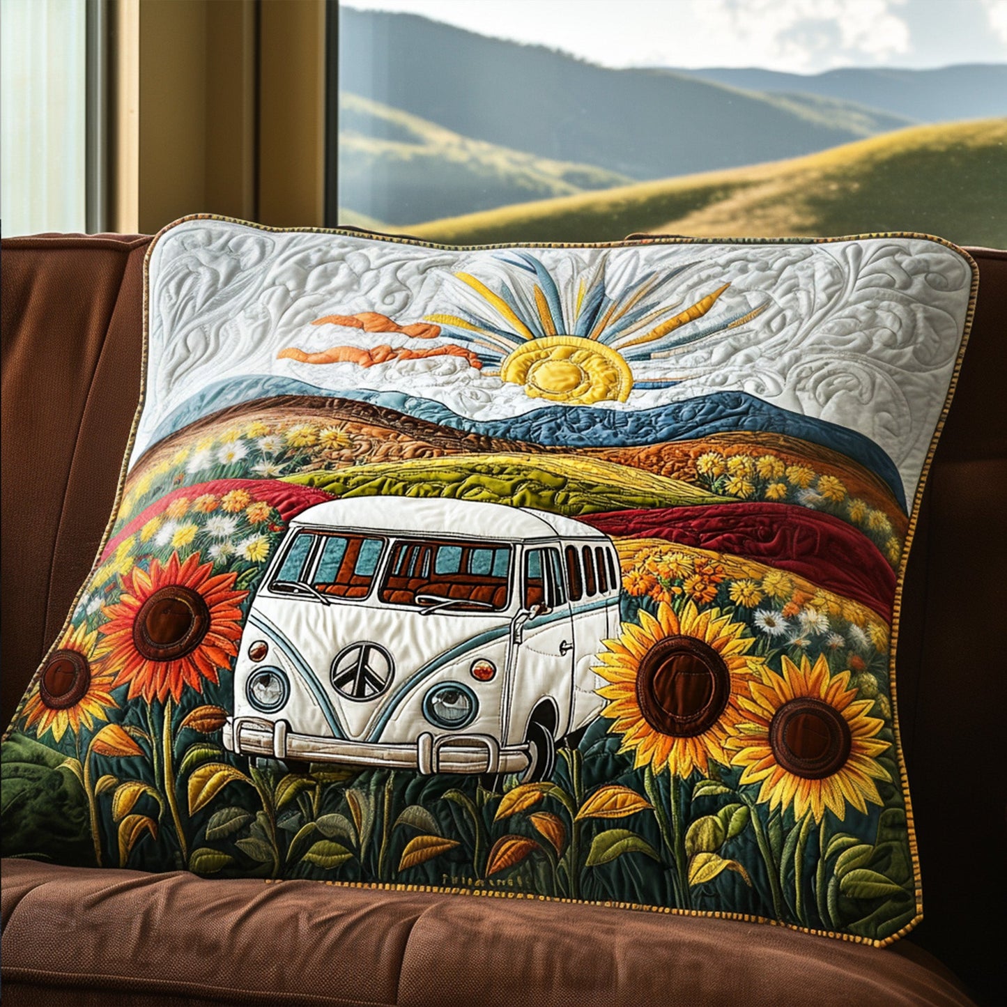 Sunflower Soul Van Quilted Bedding Pillow Case NCU0PT6167