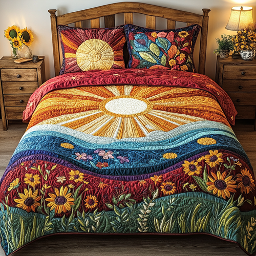 Sunflower Sunrise 3-Piece Quilted Bedding Set NCU0VL1498