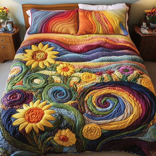 Sunflower Swirl 3-Piece Quilted Bedding Set NCU0VH4547