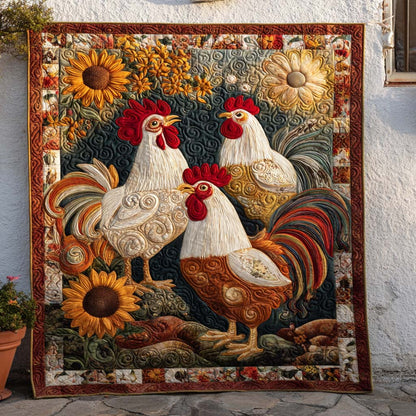 Sunflower Trio Roosters Quilted Blanket NCU0NT9155