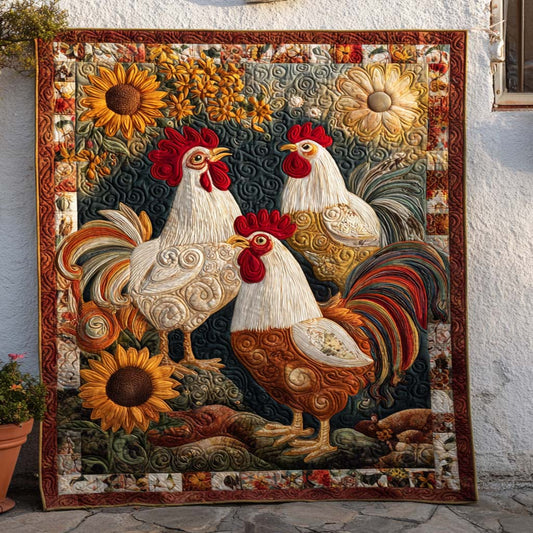 Sunflower Trio Roosters Quilted Blanket NCU0NT9155