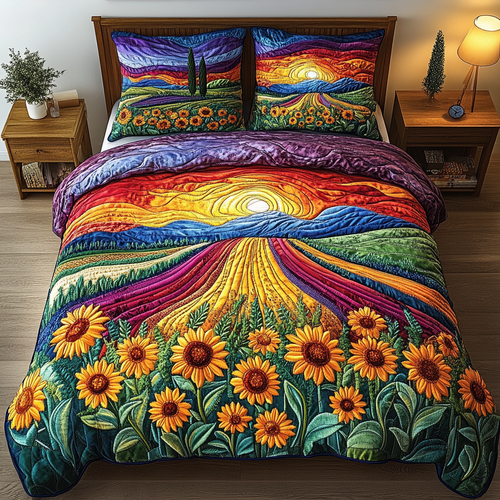 Sunflower Valley 3-Piece Quilted Bedding Set NCU0VL1179
