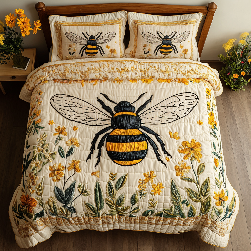 Sunlit Bee 3-Piece Quilted Bedding Set NCU0VH5530