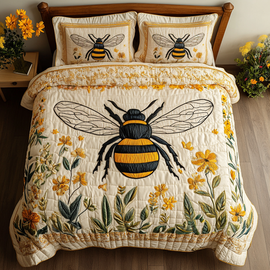 Sunlit Bee 3-Piece Quilted Bedding Set NCU0VH5530