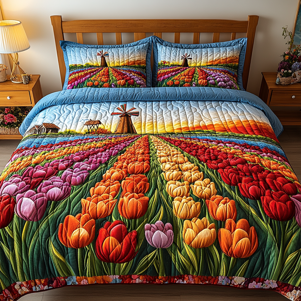 Sunlit Blooms 3-Piece Quilted Bedding Set NCU0VL2035