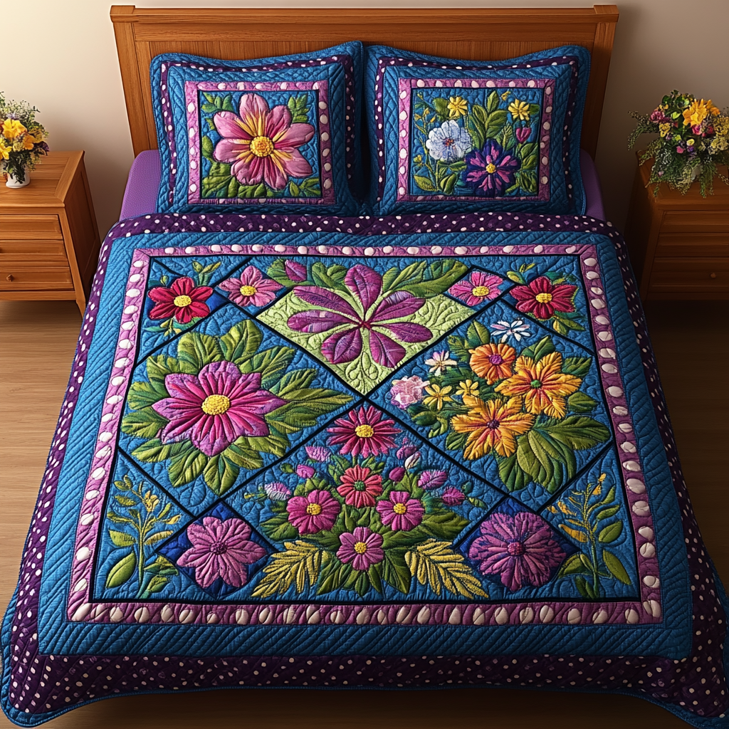 Sunlit Blossoms 3-Piece Quilted Bedding Set NCU0DK6066