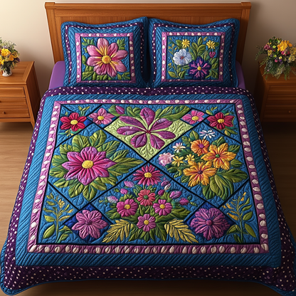 Sunlit Blossoms 3-Piece Quilted Bedding Set NCU0DK6066