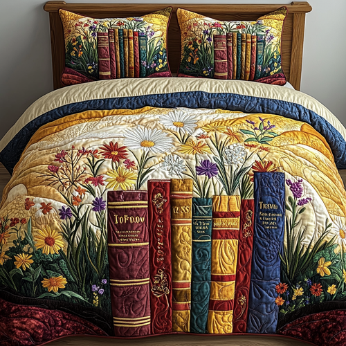 Sunlit Book Blossoms 3-Piece Quilted Bedding Set NCU0VL1331
