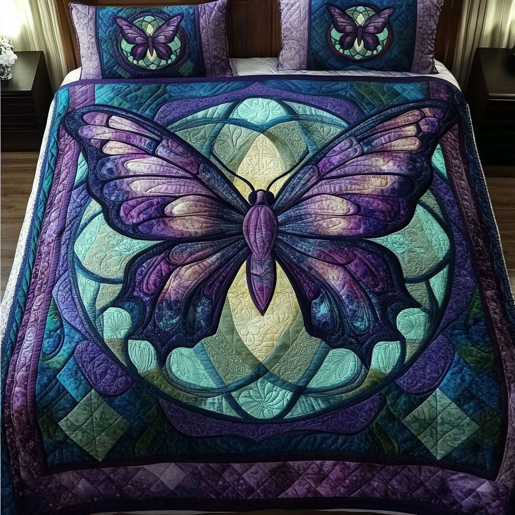 Sunlit Butterfly 3-Piece Quilted Bedding Set NCU0NT6552