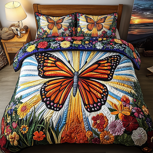 Sunlit Butterfly 3-Piece Quilted Bedding Set NCU0VL1050