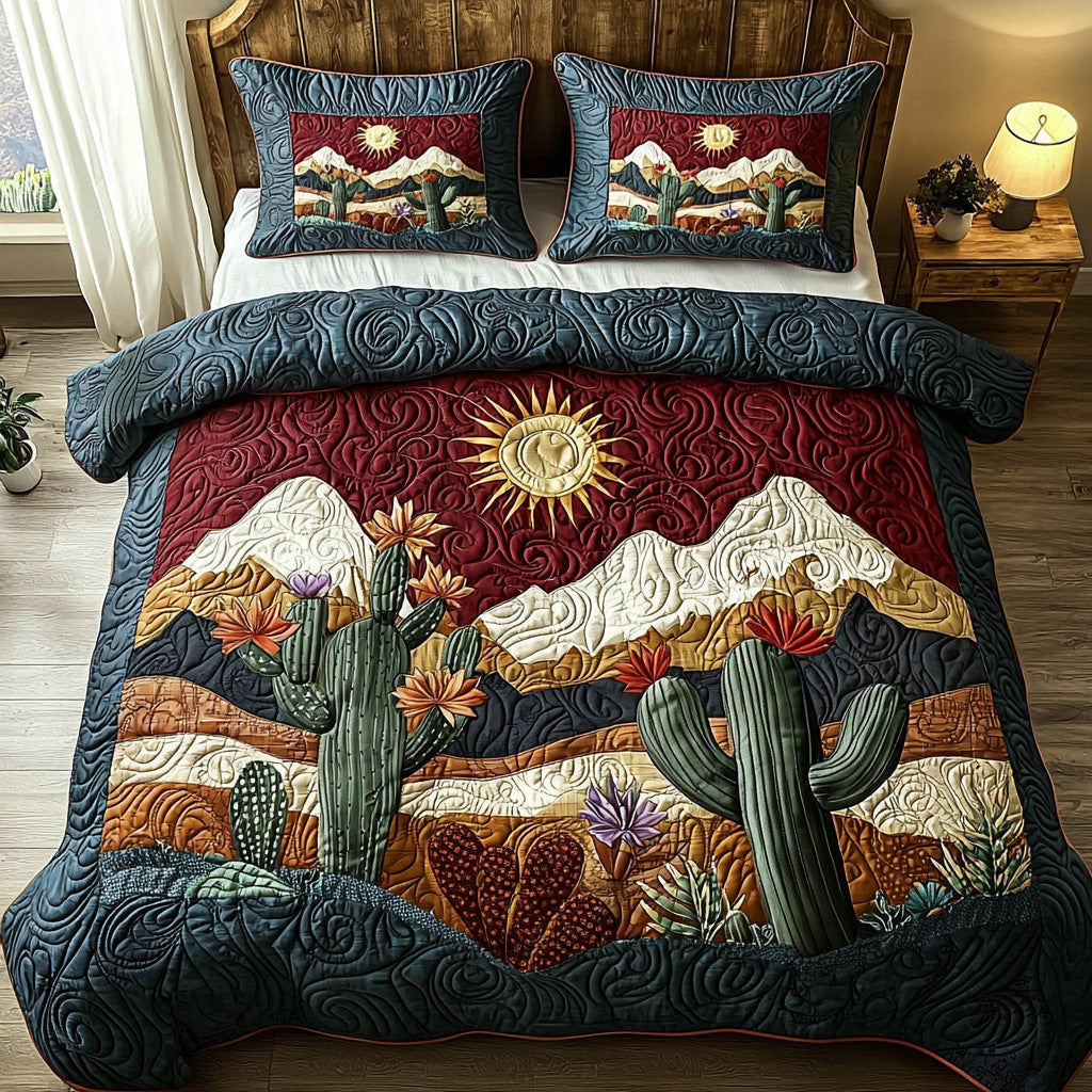 Sunlit Cactus 3-Piece Quilted Bedding Set NCU0DV6706