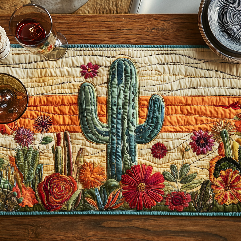Sunlit Cactus Quilted Table Runner NCU0VH5863