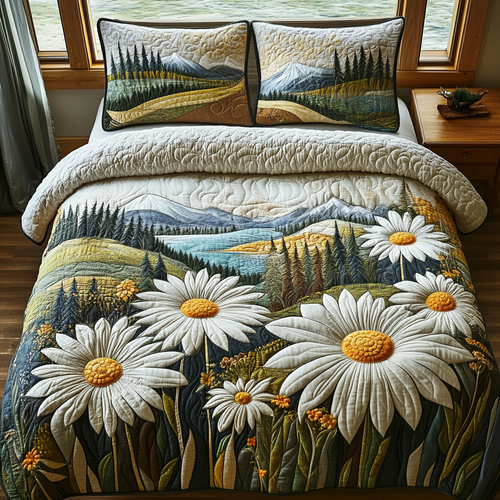 Sunlit Daisies 3-Piece Quilted Bedding Set NCU0DV4780