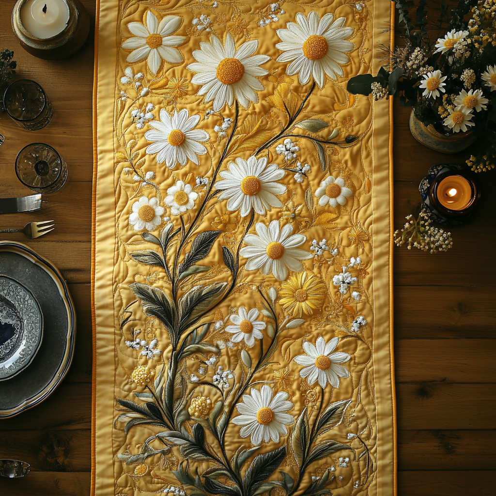 Sunlit Daisies Quilted Table Runner NCU0DV4993