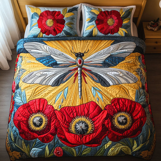 Sunlit Dragonfly Haven 3-Piece Quilted Bedding Set NCU0PT3468