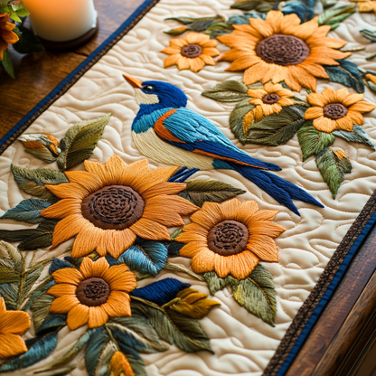 Sunlit Feathers Quilted Table Runner NCU0VH4433