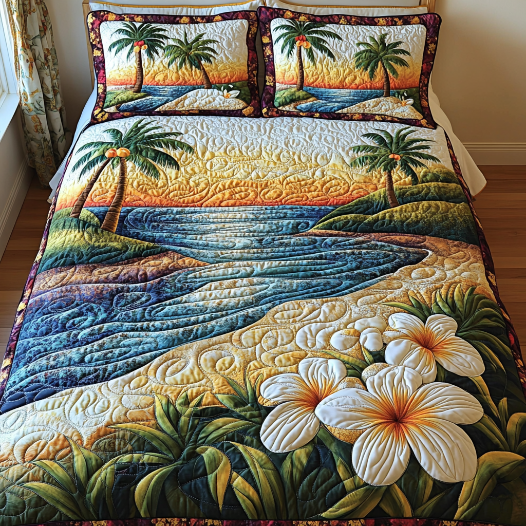 Sunlit Flowers 3-Piece Quilted Bedding Set NCU0DV5216