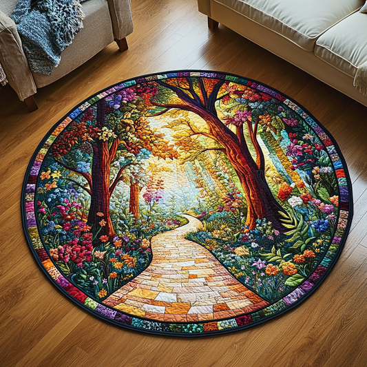 Sunlit Forest Passage Quilted Round Mat NCU0VL1273