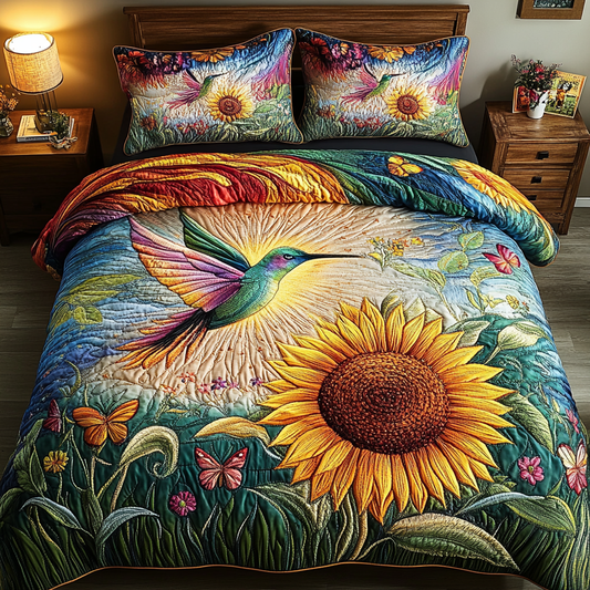 Sunlit Harmony Hummingbird 3-Piece Quilted Bedding Set NCU0VL1194