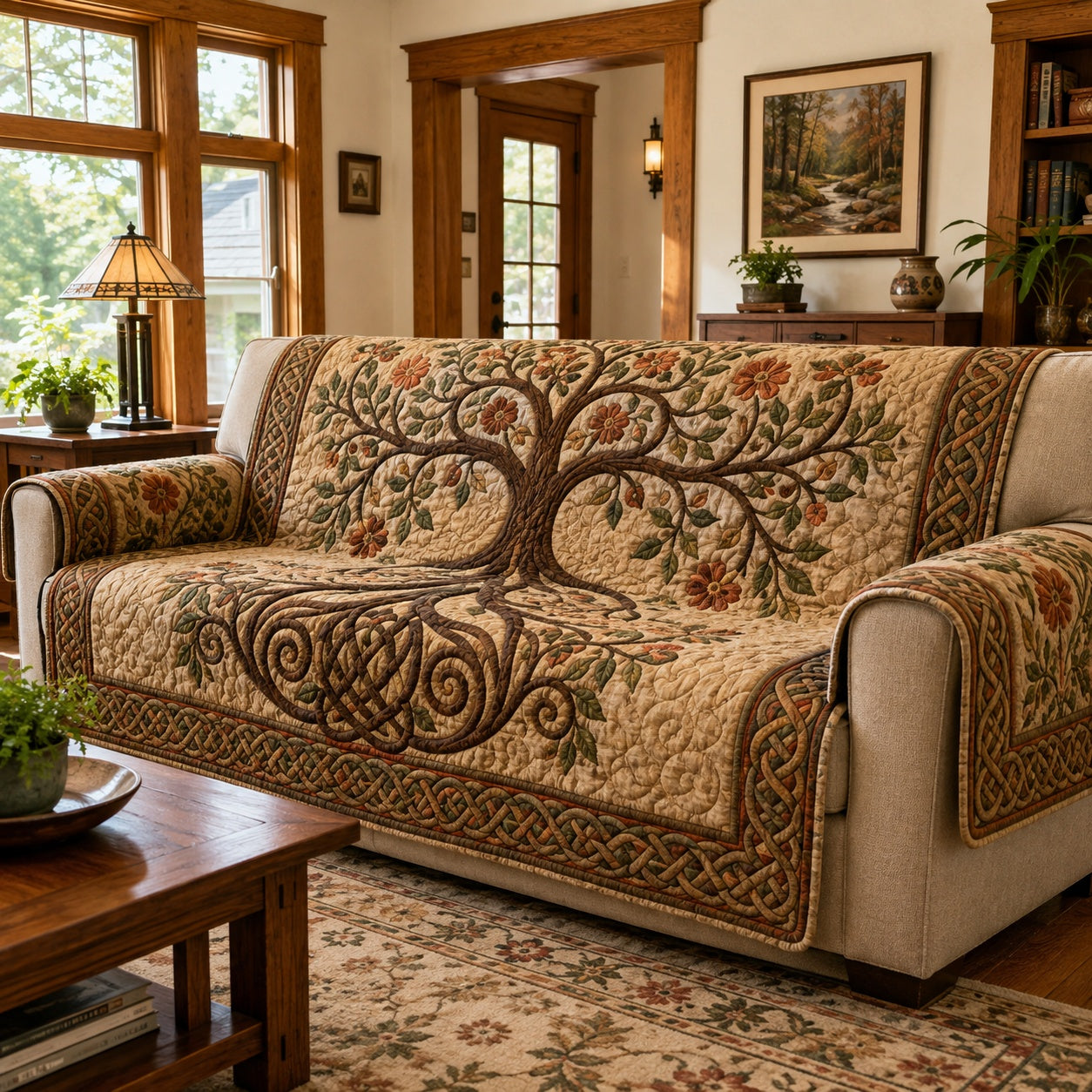 Sunlit Meadow Blossom Quilted Sofa Cover NCU0VL3850