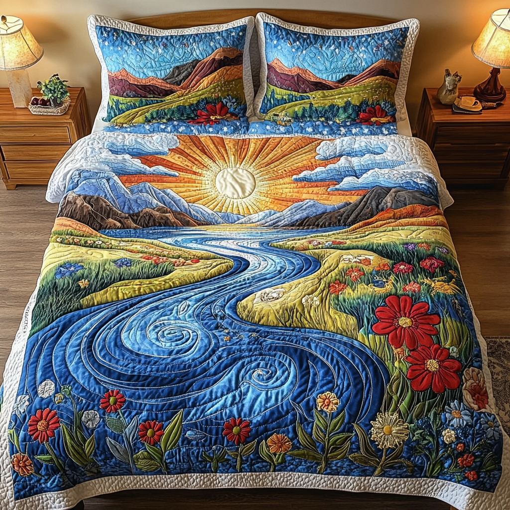 Sunlit Meadows 3-Piece Quilted Bedding Set NCU0DK4308