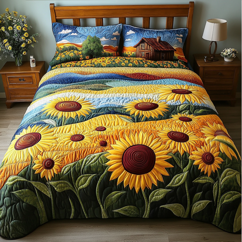 Sunlit Meadows 3-Piece Quilted Bedding Set NCU0DK6223