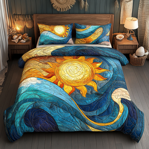Sunlit Ocean Dreams 3-Piece Quilted Bedding Set NCU0VL959
