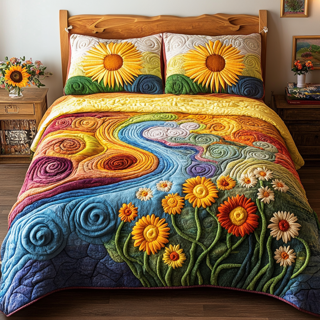 Sunlit Petals 3-Piece Quilted Bedding Set NCU0VH4549