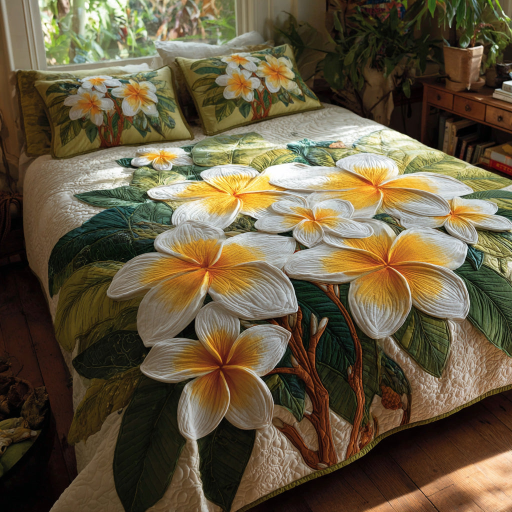 Sunlit Plumeria 3-Piece Quilted Bedding Set NCU0VL3559