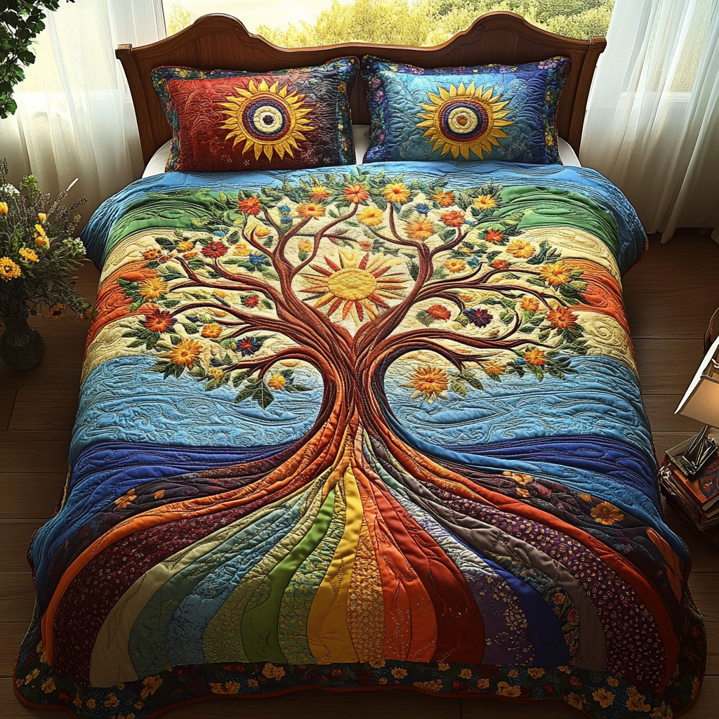 Sunlit Tree Meadow 3-Piece Quilted Bedding Set NCU0DV2659