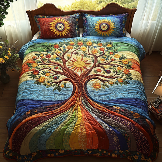 Sunlit Tree Meadow 3-Piece Quilted Bedding Set NCU0DV2659