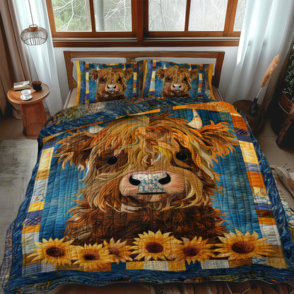 Sunny Highland Cow 3-Piece Quilted Bedding Set NCU0TH909