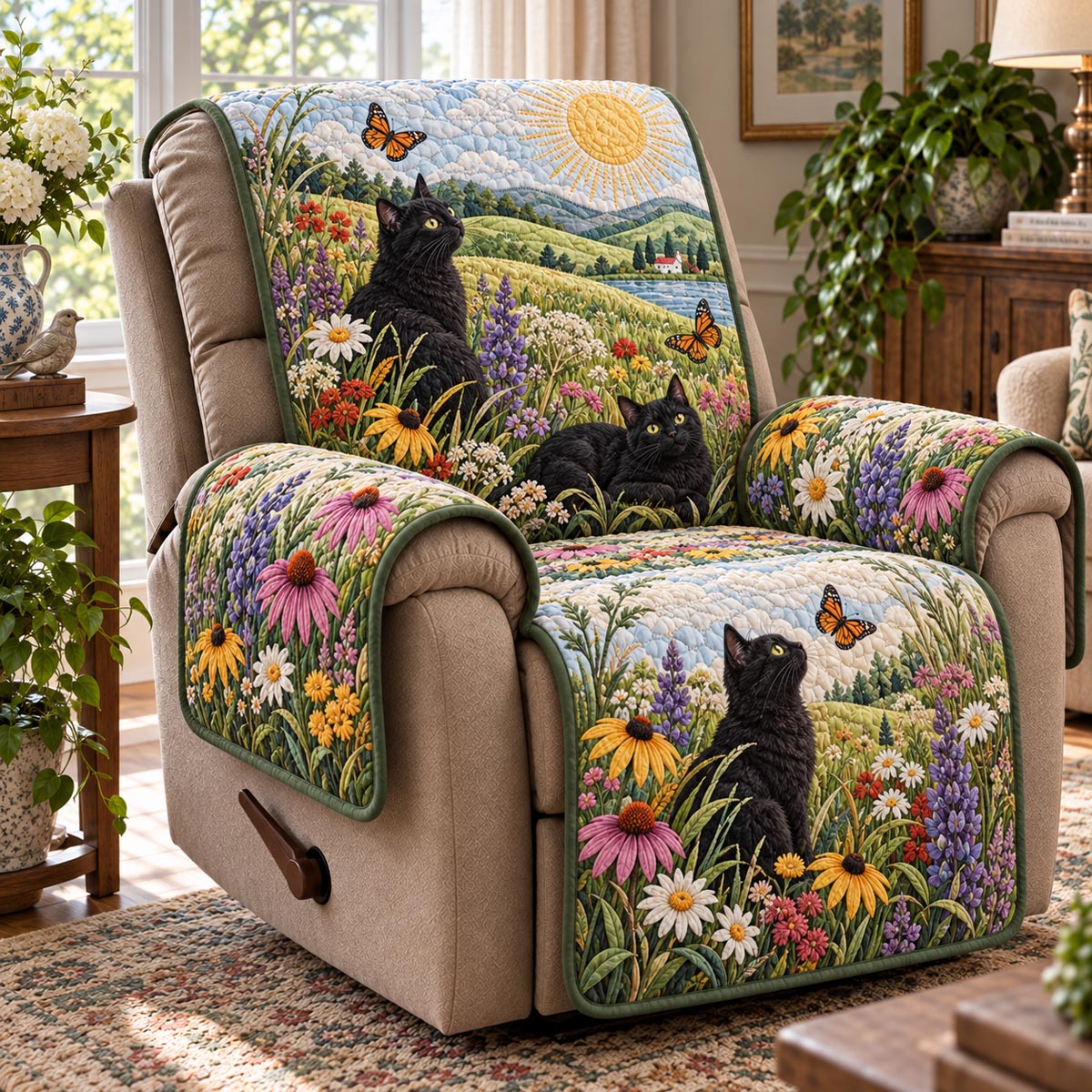 Black Cat Quilted Sofa Cover VT0DV001