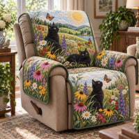 Sunny Wildflower Black Cat Quilted Sofa Cover NCU0DV10316