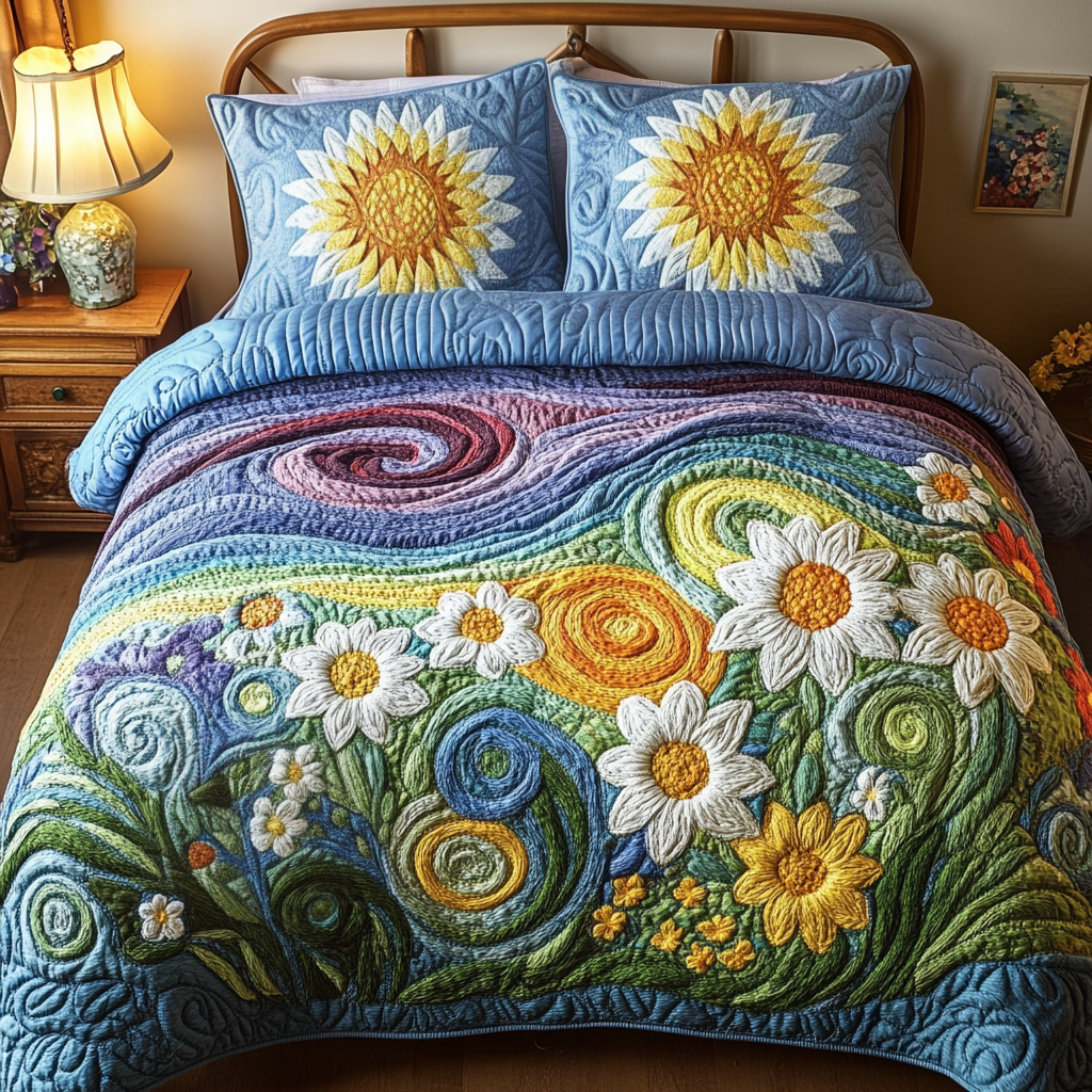 Sunny Bloom 3-Piece Quilted Bedding Set NCU0VH4960